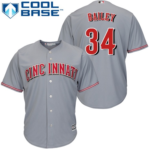 Reds #34 Homer Bailey Grey Cool Base Stitched Youth MLB Jersey - Click Image to Close